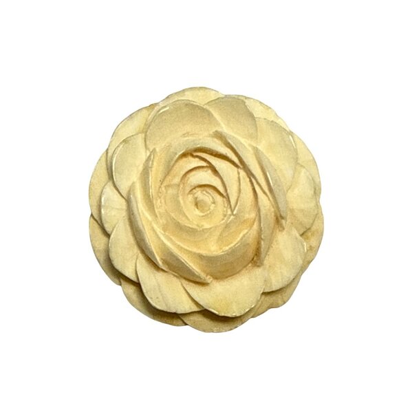 Vintage Hand-Carved Bone Rose Brooch Pin With Metal Clasp - Picture 2 of 6